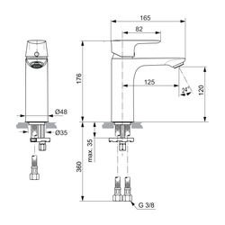 Ideal Standard Waschtisch-Armatur Connect Air, Grande, 5l/min., ohne Ablgarn., Ausld.125mm... IST-A7055AA 4015413342391 (Abb. 1)
