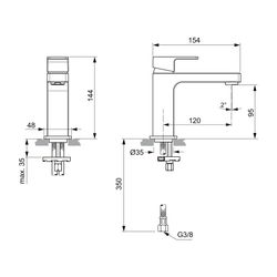 Ideal Standard Waschtischarmatur Edge, Slim, 5 l/min., ohne Ablgarn., Ausld.120mm, Chrom... IST-A7103AA 4015413343848 (Abb. 1)