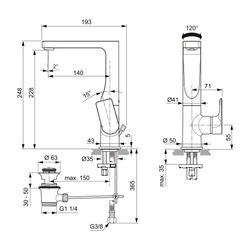 Ideal Standard Waschtisch-Armatur Edge, 5 l/min, mit Ablaufgarnitur mit hohem schwenkbarer... IST-A7110AA 4015413343800 (Abb. 1)