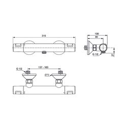 Ideal Standard Brausethermostat Aufputz Ceratherm T25, Ausld. 80mm, Chrom... IST-A7201AA 4015413345712 (Abb. 1)