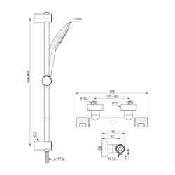 Ideal Standard Brausethermostat Aufputz Ceratherm T100, mit Brausegarnitur, Br.Stg.900mm, ... IST-A7235AA 4015413346016 (Abb. 1)