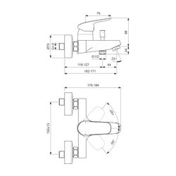 Ideal Standard Badearmatur Aufputz Ceraflex, Ausld. 118-127mm, Chrom... IST-B1721AA 3800861055969 (Abb. 1)