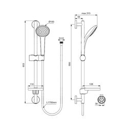 Ideal Standard Brausekombination Idealrain 600mm 1-Funktionshandbrause, d:100mm Chrom... IST-B9412AA 3800861024057 (Abb. 1)