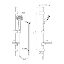 Ideal Standard Brausekombination Idealrain 720mm 3-Funktionshandbrause, d:100mm Chrom... IST-B9419AA 3800861024101 (Abb. 1)