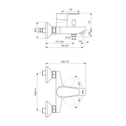 Ideal Standard Badearmatur Aufputz Cerafine D, Ausld. 156-161mm, Chrom... IST-BC692AA 3800861082699 (Abb. 1)