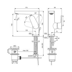 Ideal Standard Waschtischarmatur Cerafine ohne H155, mit Ablaufgarnitur Ausld.136mm, Chrom... IST-BC703AA 3800861082910 (Abb. 1)