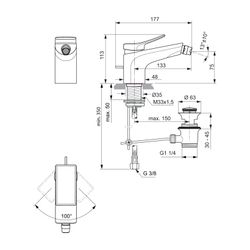 Ideal Standard Bidetarmatur Conca, mit Ablaufgarnitur Ausld.133mm, Magnetic Grey... IST-BC760A5 3800861085720 (Abb. 1)