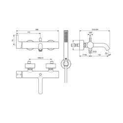 Ideal Standard Badearmatur Aufputz JOY, mit Stab-HB, Brauseschlauch und Wandhalter, Silver... IST-BC787GN 3800861086567 (Abb. 1)