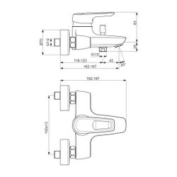 Ideal Standard Badearmatur Aufputz Ceramix, Ausld. 162-167mm, Chrom... IST-BD038AA 3800861091141 (Abb. 1)