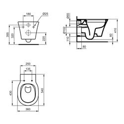 Ideal Standard Wand-T-WC Connect Air, spülrandlos, unsichtbare Befür, 360x540x350mm, Weiß... IST-E015501 5017830514282 (Abb. 1)
