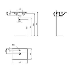 Ideal Standard Möbelwaschtisch Connect Air, 1 Hahnloch, mit Überlauf 540x380x155mm, Weiß... IST-E029601 5017830514411 (Abb. 1)