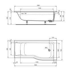 Ideal Standard Dusch-Badewanne Connect Air, Version re., 1700x800x465mm, Weiß... IST-E113501 5017830518860 (Abb. 1)