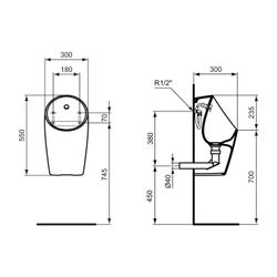 Ideal Standard E-Urinal Sphero Midi, für Batt.Anschl., Zulauf hinten, 300x300x550mm, Weiß... IST-E208401 5017830543183 (Abb. 1)