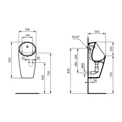 Ideal Standard E-Urinal Sphero Maxi, für Batt.Anschl., Zulauf hinten, 300x300x620mm, Weiß... IST-E208501 5017830543190 (Abb. 1)