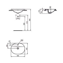 Ideal Standard Einbauwaschtisch Connect, oval, 1 Hahnloch mit Überlauf 550x430x175mm, Weiß... IST-E5039MA 5017830446743 (Abb. 1)