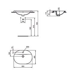 Ideal Standard Einbauwaschtisch Connect, oval, 1 Hahnloch mit Überlauf 620x460x175mm, Weiß... IST-E5040MA 5017830446767 (Abb. 1)