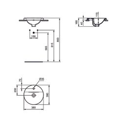 Ideal Standard Einbauwaschtisch Connect, rund, 1 Hahnloch mit Überlauf 380x380x165mm, Weiß... IST-E5041MA 5017830446781 (Abb. 1)