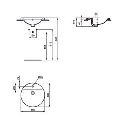 Ideal Standard Einbauwaschtisch Connect, rund, 1 Hahnloch mit Überlauf 480x480x175mm, Weiß... IST-E5042MA 5017830446804 (Abb. 1)