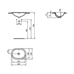 Ideal Standard Einbauwaschtisch Connect, oval, ohne Hahnloch, mit Überlauf 480x350x175mm, ... IST-E5045MA 5017830446866 (Abb. 1)