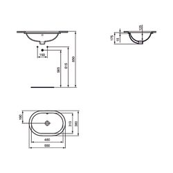 Ideal Standard Unterbauwaschtisch Connect, oval, ohne Hahnloch, mit Überlauf 550x380x175mm... IST-E504801 5017830446910 (Abb. 1)