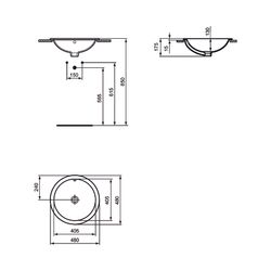 Ideal Standard Einbauwaschtisch Connect, rund, ohne Hahnloch, mit Überlauf 480x480x175mm, ... IST-E505301 5017830447016 (Abb. 1)