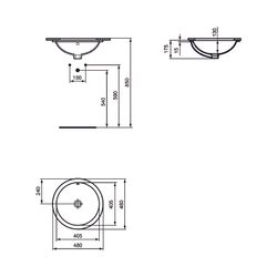 Ideal Standard Unterbauwaschtisch Connect, rund, ohne Hahnloch, mit Überlauf 480x480x175mm... IST-E505401 5017830447030 (Abb. 1)