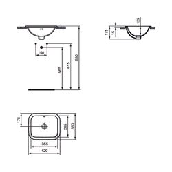 Ideal Standard Einbauwaschtisch Connect, rechteckig, ohne Hahnloch mit Überlauf 420x350x17... IST-E505501 5017830447054 (Abb. 1)