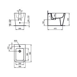 Ideal Standard Stand-Bidet Blend Cube, 1 Hahnloch, 355x540x400mm, Seidenweiß... IST-T3689V1 8014140482864 (Abb. 1)
