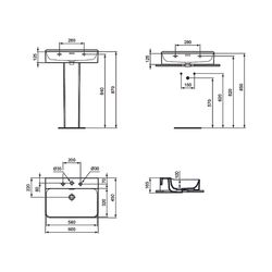Ideal Standard Waschtisch Conca, 3 Hahnlöcher, mit Überlauf 600x450x165mm, geschliffen, We... IST-T3819MA 8014140469070 (Abb. 1)