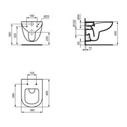 Ideal Standard Wandtiefspül-WC Eurovit+, kompakt, ohne Spülrand, 360x480x360, Weiß... IST-T385401 8014140457596 (Abb. 1)