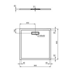 Ideal Standard Quadrat-Brausewanne Ultra Flat New, 900x900x25mm, Schwarz... IST-T4467V3 8014140486299 (Abb. 1)
