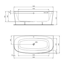 Ideal Standard Duo-Badewanne DEA, für Wandanbindung, mit Ablauf, 1800x800x475/610mm, Seide... IST-T9940V1 8014140468363 (Abb. 1)