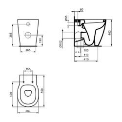 Ideal Standard Standtiefspül-WC Connect Freedom, erhöht, 360x550x460mm, Weiß mit IP... IST-E6072MA 5017830471059 (Abb. 1)
