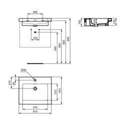 Ideal Standard Möbelwaschtisch Extra 1 Hahnloch, mit Überlauf 610x510x150mm Seidenweiß... IST-T4358V1 8014140487241 (Abb. 1)