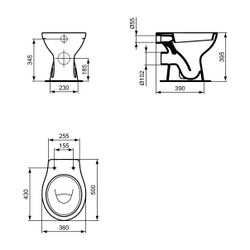 Ideal Standard Standtiefspül-WC Eurovit, Abgang außen waagr., 360x500x395mm, Weiß... IST-W333101 3800828027046 (Abb. 1)