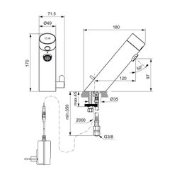 Ideal Standard Waschtischarmatur Sensorflow mit Mischung Ausld.120mm Netzteil Schwarz... IST-A7558B3 4015413352222 (Abb. 1)