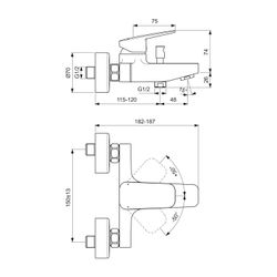 Ideal Standard Badearmatur Aufputz Ceraplan 220x182-187x109mm Chrom... IST-BD256AA 3800861103974 (Abb. 1)