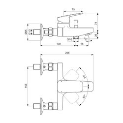 Ideal Standard Badearmatur Aufputz Ceraplan Schweizer Ausfür 185, 5x206x218mm Chrom... IST-BD272AA 3800861104131 (Abb. 1)