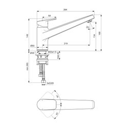 Ideal Standard Küchenarmatur Ceraplan Ausld.219mm Niederdruck Chrom... IST-BD322AA 3800861104834 (Abb. 1)
