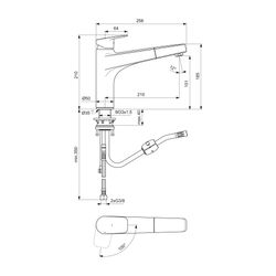 Ideal Standard Küchenarmatur Ceraplan mit hohem Auslauf Ausld.210mm für Handbrause BlueSta... IST-BD332AA 3800861104933 (Abb. 1)