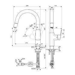 Ideal Standard Küchenarmatur Ceraplan Ausld.216mm mit h.Rohrauslauf für Handbrause Niederd... IST-BD337AA 3800861104988 (Abb. 1)