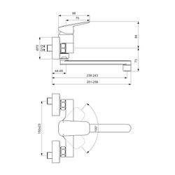 Ideal Standard Wand-Küchenarmatur Ceraplan Ausld.238mm Chrom... IST-BD340AA 3800861105015 (Abb. 1)