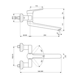 Ideal Standard Wand-Waschtisch-Armatur Ceraplus 5l/min. Ausld.330-349mm absp.S-Anschlüsse ... IST-BC113AA 3800861059691 (Abb. 1)