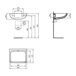 Ideal Standard Waschtisch Contour21, ohne Hahnloch, ohne Überlauf 600mm, Weiß... IST-E232801 5017830551027 (Abb. 1)