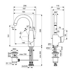 Ideal Standard Waschtisch-Armatur Ceraflex, mit hohem Ausl., mit Ablaufgarnitur Ausld. 146... IST-B1716AA 3800861055914 (Abb. 1)