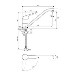 Ideal Standard Küchenarmatur Ceraflex, mit Rohrauslauf Ausld.228 mm, Chrom... IST-BC129AA 3800861062073 (Abb. 1)