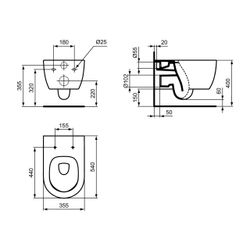 Ideal Standard Wandtiefspül-WC Blend Curve AquaBlade 360x545x340mm Weiß mit IdealPlus... IST-T3749MA 8014140468684 (Abb. 1)