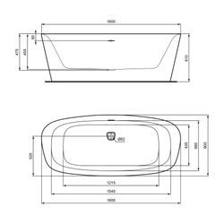 Ideal Standard Duo-Badewanne DEA, freistehend, 1800x800x475/610mm, Seidenweiß... IST-K8721V1 4015413081979 (Abb. 1)