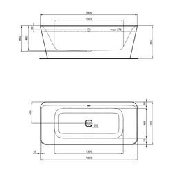 Ideal Standard Duo-Badewanne Tonic II, freist, mit Abl, mit Füller, 1800x800x600mm, Seiden... IST-K8726V1 4015413082044 (Abb. 1)