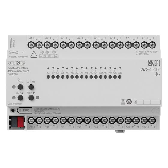 Jung KNX Schaltaktor 16fach, KNX Jalousieaktor 8fach, 230161SR, REG, 8 TE, Secure